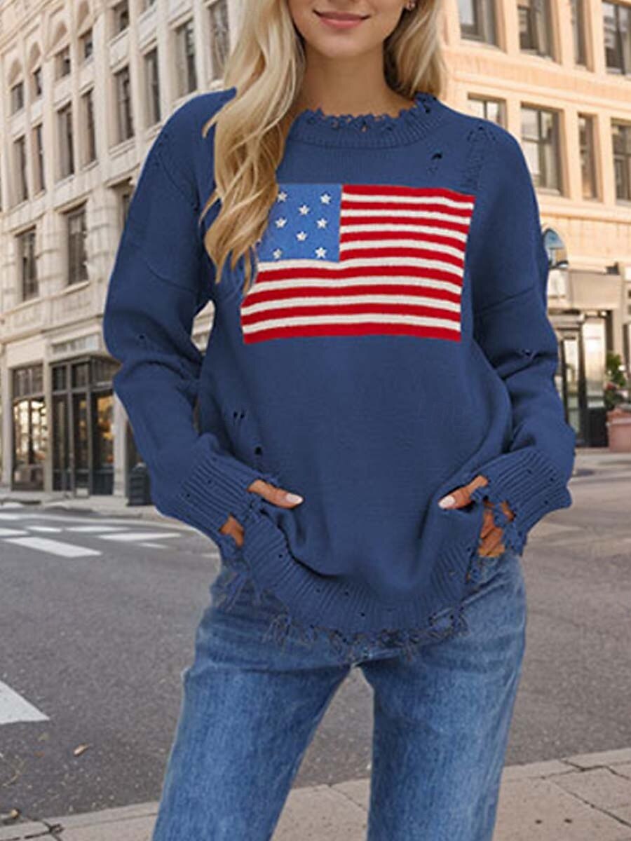 Femme Pull Chandail mode Décontractées Couleur unie Col Ras du Cou Imprimer Épaule tombante manche longue Hauts longs Tricoter du quotidien Sortie bleu marine Beige Automne Hiver de 2025 ? $67.99 –P4