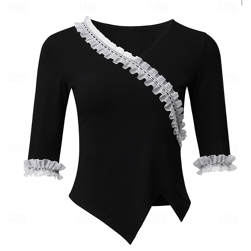 Balli latino-americani Superiore Colore Puro Con balze A fantasia Per donna Prestazioni Addestramento Mezza manica Alto Poliestere del 2025 a $40.99 –P1