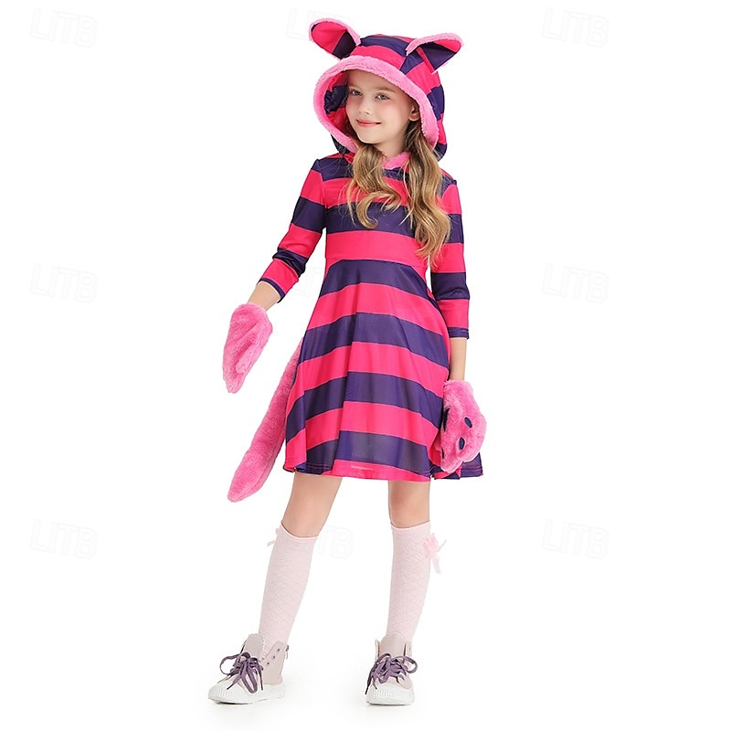 Alice in Wonderland Pohádka Cheshire Cat Halloween skupinové rodinné kostýmy Děti Dámské Dívčí cosplay Výkon Večírek předvečer Všech svatých Karneval Jednoduchý karnevalový kostým 2025 - $43.99 –P4