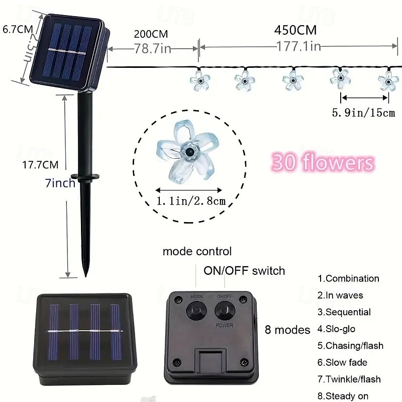 1pc Solar Flower String Lights, Cherry Tree Branch Light Outdoor 6.5M/21FT 30 LED Fairy Light IP65 Waterproof for Garden Fence Patio Yard Party Decor Christmas Halloween Decoration 2025 - $13.99 –P1