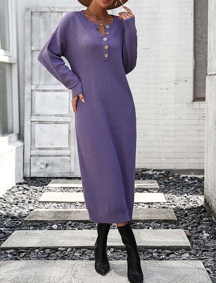 Dámské Svetrové šaty Elegantní Módní Na běžné nošení Pevná barva Tričkový Pletený Dlouhý rukáv Dlouhé topy Plést Práce Černá Fialová Podzim Zima 2025 - $41.99 –P7