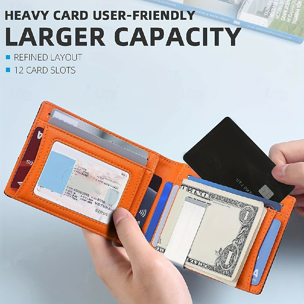Кошелек с блокировкой RFID, простой многофункциональный тонкий складной держатель кредитных карт, портативный мужской кошелек с передним карманом и зажимом для денег 2025 - $15.99 –P1