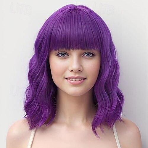 perruque avec frange perruques courtes ondulées pour femmes perruques bouclées longueur épaule perruques en fibres synthétiques pour une utilisation quotidienne en soirée de 2025 ? $18.99 –P2