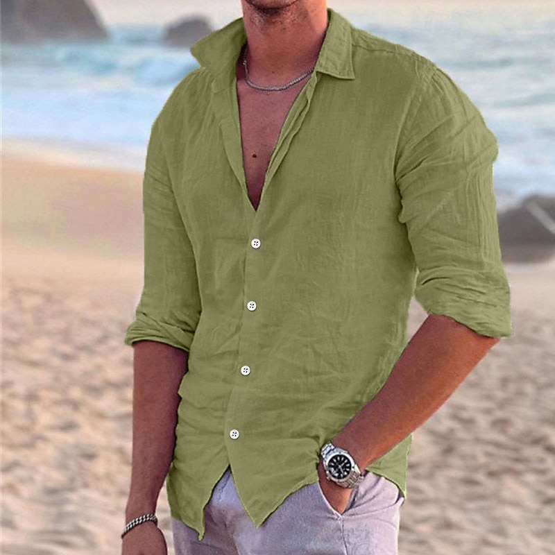 Homme Chemise Chemise Lin Chemisette Chemise d'été Tenues de plage Chemise boutonnée Couleur unie Extérieur Vacances Noir Blanche Rose Claire Bleu manche longue Col rabattu Printemps été Vêtement de 2025 ? $22.99 –P8