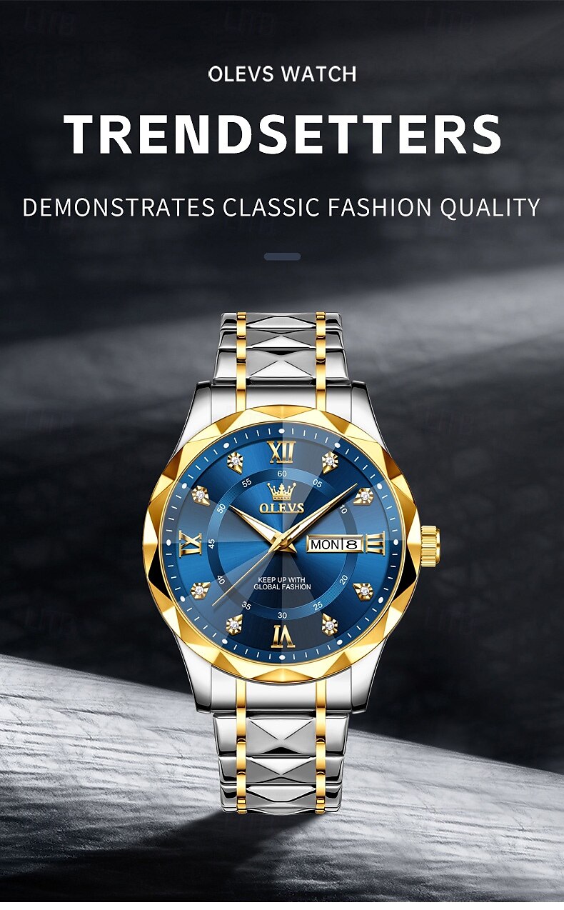 OLEVS Heren Quartz horloges Minimalistisch Modieus Zakelijk Polshorloge Lichtgevend Kalender Datum Week WATERDICHT Teräs Horloge 2025 - $31.99 –P1