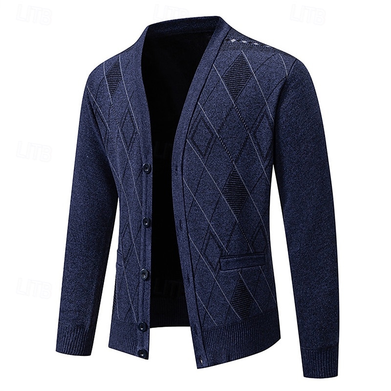 Herren Strickjacke Kurzer Pullover Strickpullover Herren Pullover Gerippt Stricken Standard Knopf hoch Seitentaschen Bogengimpe V Ausschnitt Modisch Klassisch Freizeitskleidung Verabredung Bekleidung 2025 - $31.99 –P7