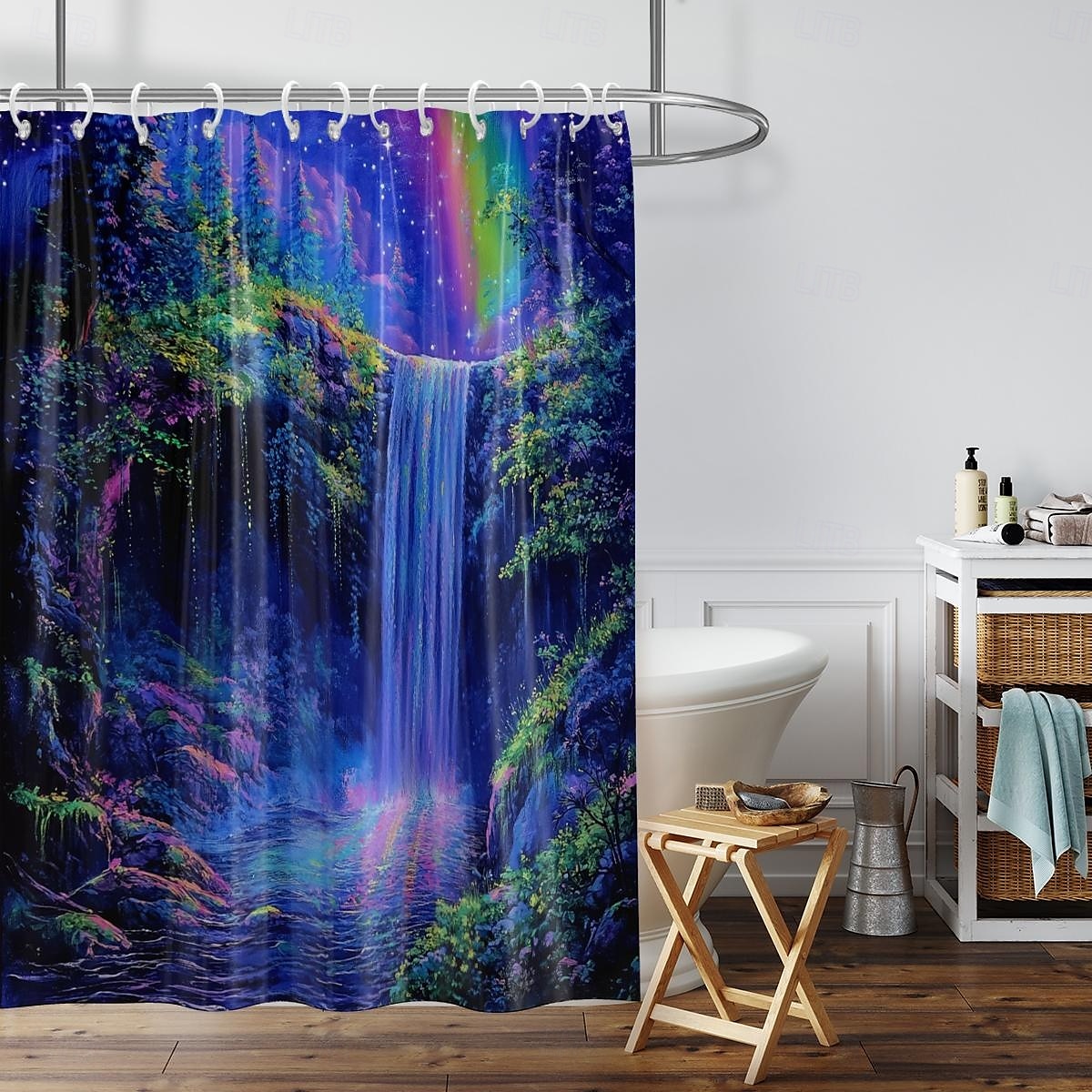 Shower Curtain with Hooks 180cm*180cm(70"*70") Polyester Washable Waterproof Forest Waterfall Pattern Bathroom Bathtub Decor 2025 - $19.99 –P4
