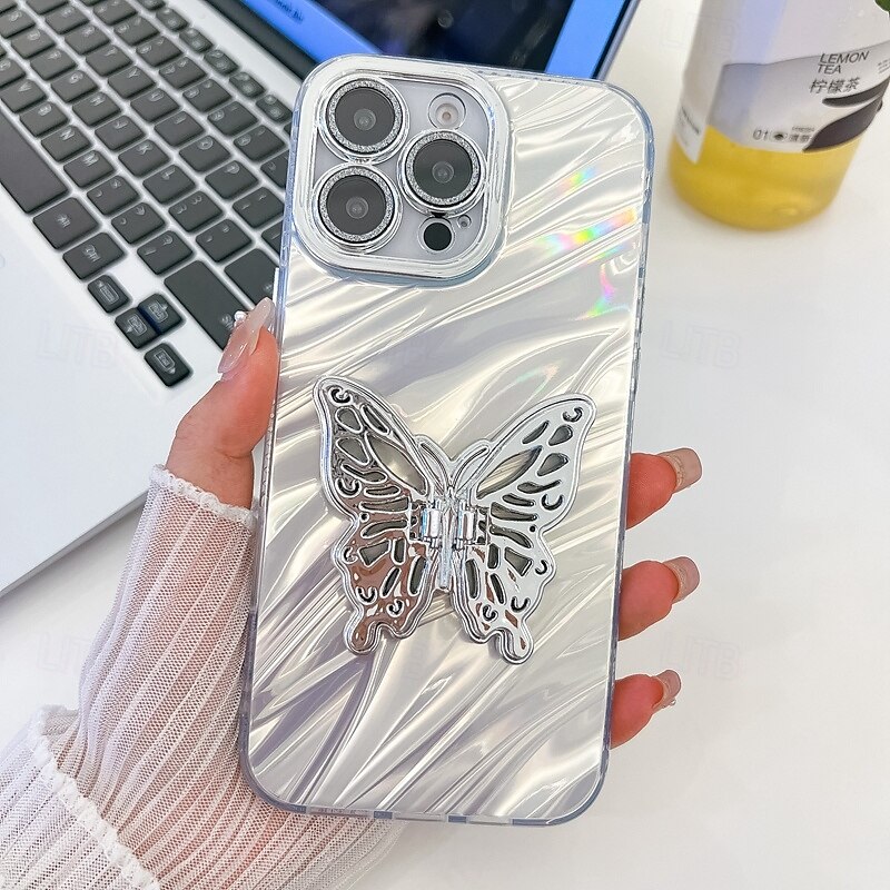 2025年 電話 ケース 用途 iPhone 16 Pro Max プラス iPhone 15 14 Pro Max Plus iPhone 13 Pro Max バックカバー スタンド付き カメラレンズプロテクター 耐衝撃 バタフライ 仕上げ PC コレクション – $13.99 –P5