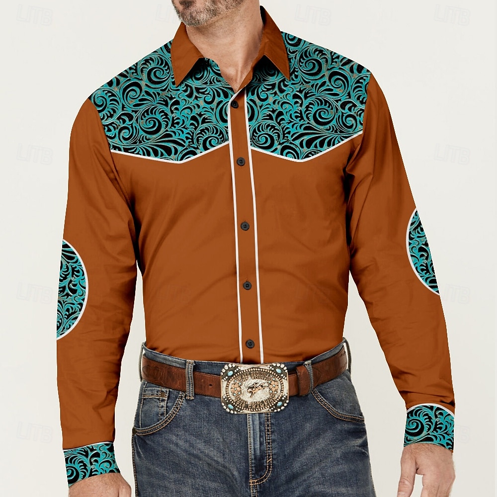 Men's Cowboy Western Shirt Button Up Shirt Cowboy Shirt Long Sleeve Vintage Western Style Formal Daily Holiday Fall Winter Spring & Summer Turndown Collared Shirts Button Up 3D Print Black Brown 2025 - $28.99 –P1