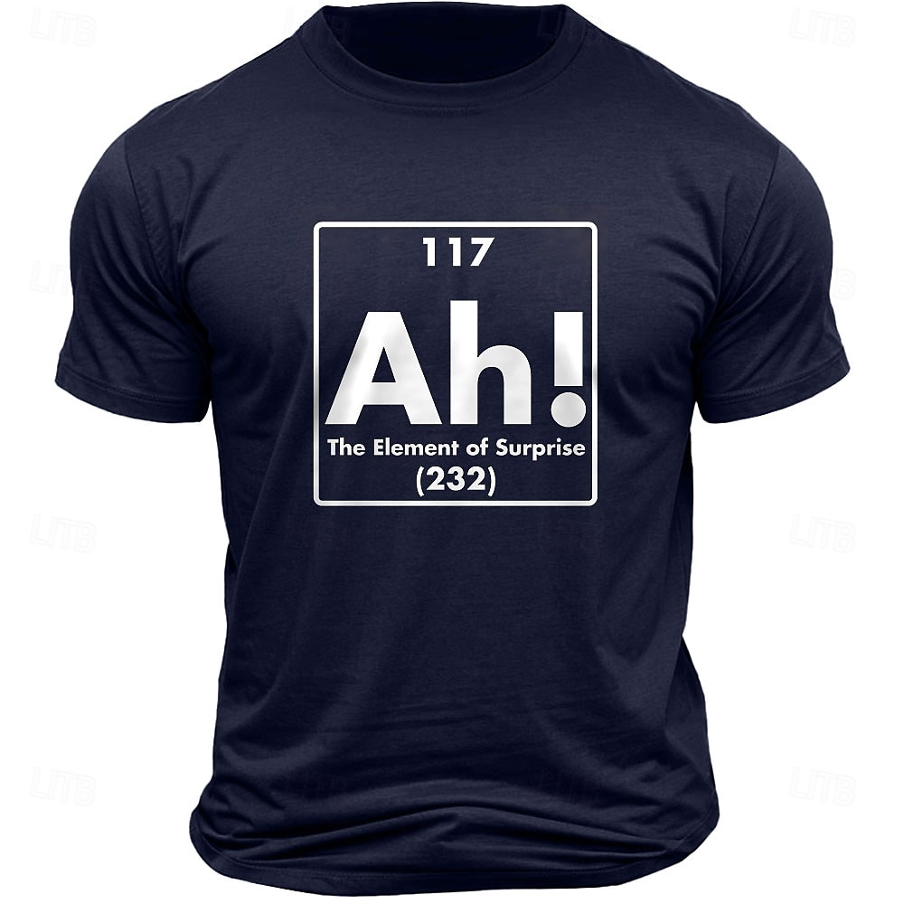 Men's Funny Graphic T-Shirt 'Ah! The Element of Surprise' Periodic Table Science Pun Short Sleeve 2026 - $17.49 –P2