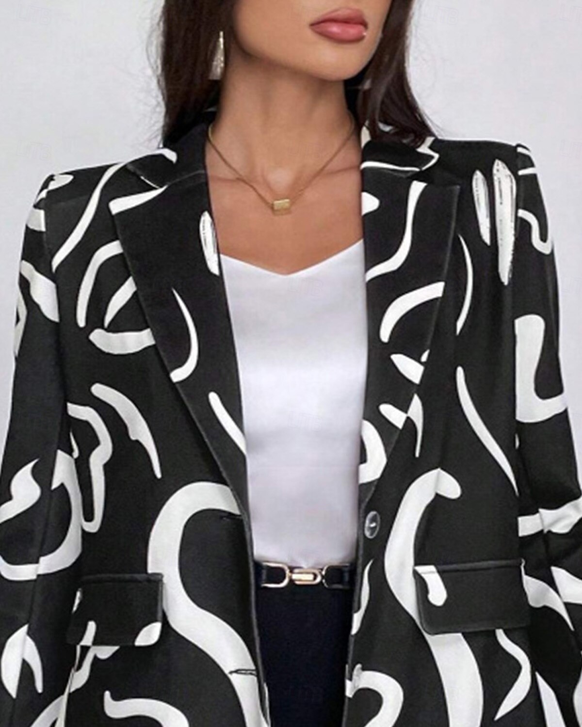 Mujer chaqueta Trabajo Estampado Geométrico Casual / Diario Elegante Ajuste regular Ropa de calle Manga Larga Primavera Negro S 2025 - $31.99 –P5