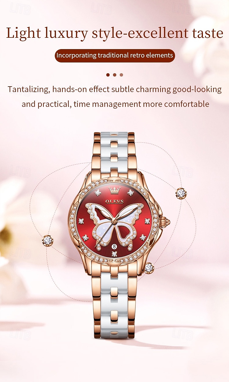 OLEVS 5610 Mother's Day Gift for Women's Watches Elegant Fashion Rhinestone Bezel Ceramic Strap Wristwatch Waterproof Luminous Automatic Watch 2026 - $62.99 –P9