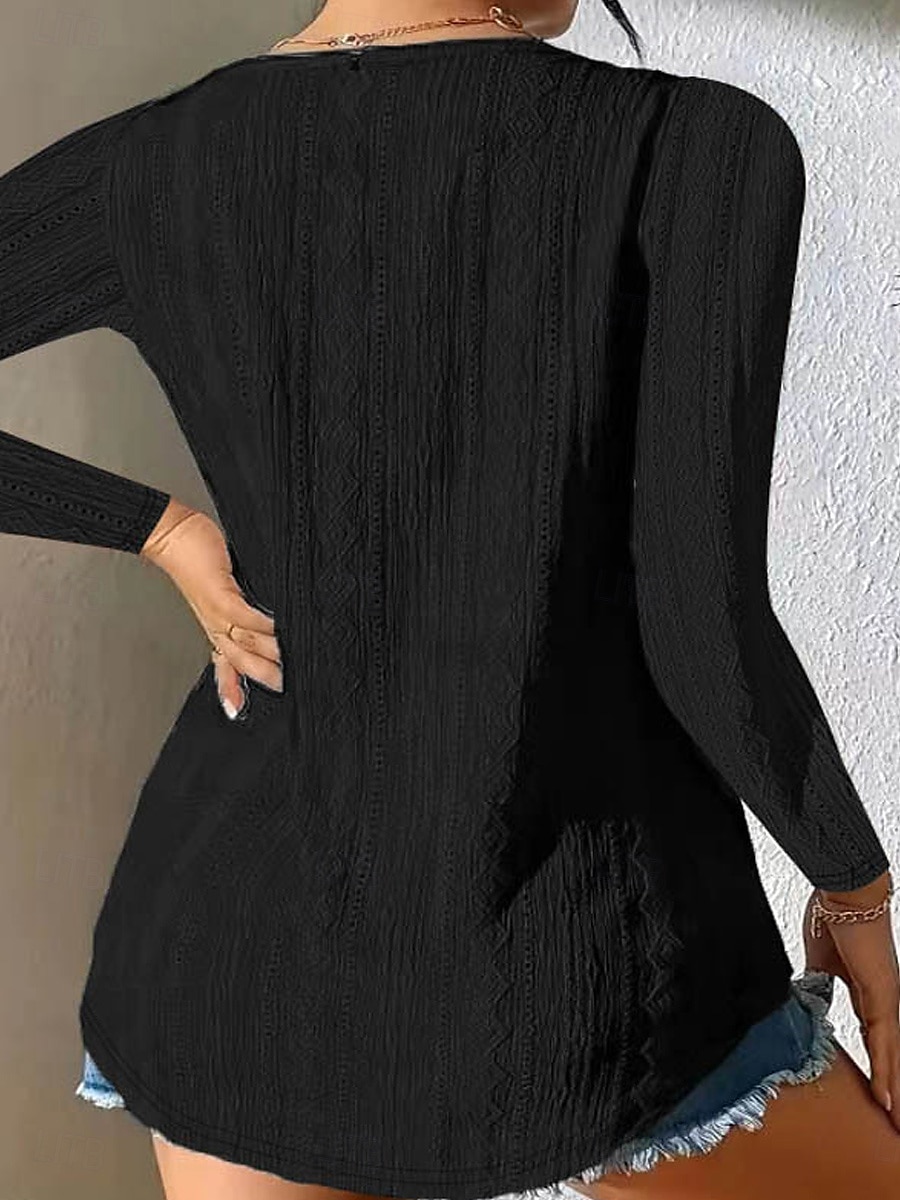 Női Blúz Tömör szín Stílusos Modern Hosszú ujj V-alakú Normál felsők Munka Napi Gombok Fekete Fehér Tavasz Ősz 2025 - $21.99 –P3