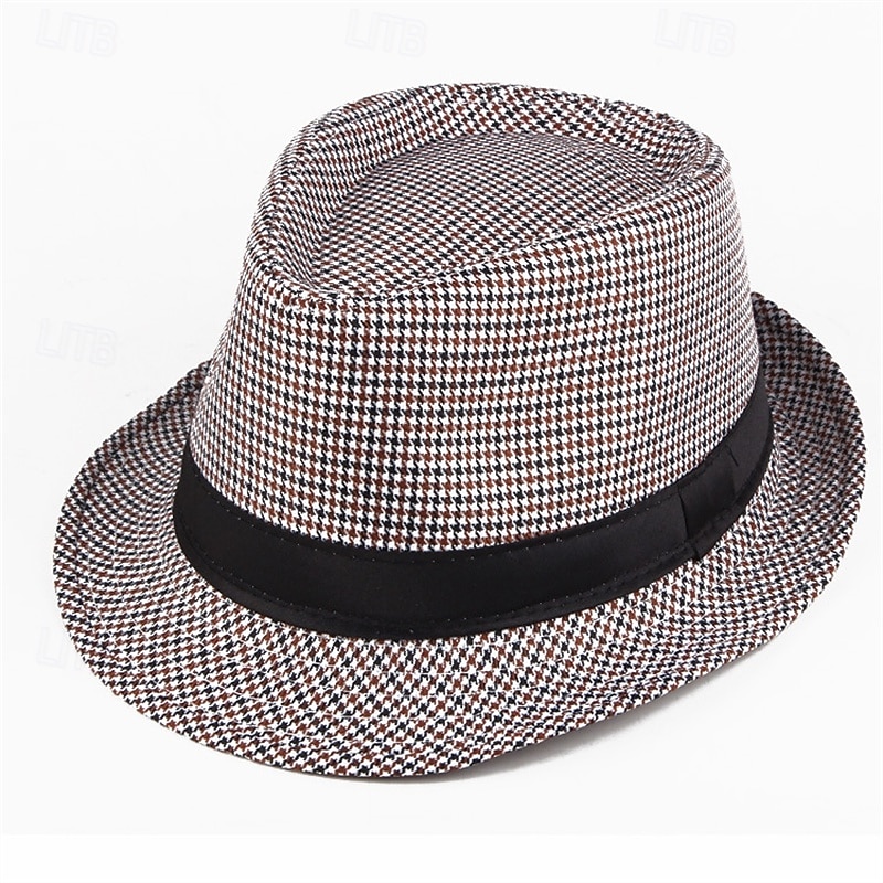 Homme Chapeau du Kentucky Derby Chapeau de Soleil Chapeau à bord sauvage Haut-de-forme Noir Jaune Polyester Mode Occasionnel Rue Quotidien Pied-de-poule Respirant de 2025 ? $7.99 –P6