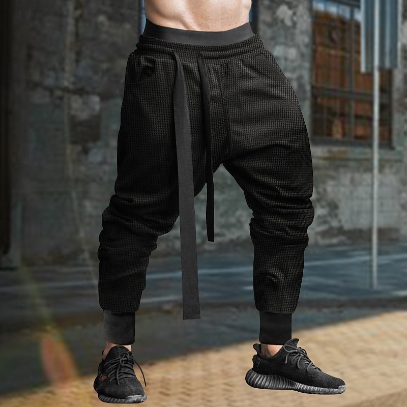 Men's Sweatpants Joggers Trousers Casual Pants Waffle Pants Drawstring Elastic Waist Plain Comfort Soft Full Length Sports Outdoor Daily Fashion Streetwear Black Blue 2025 - $23.99 –P2