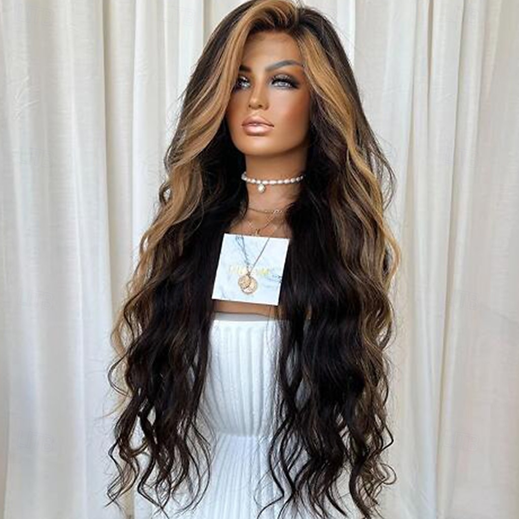 Remy Human Hair 13x4 Lace Front Wig Free Part Brazilian Hair Wavy Multi-color Wig 130% 150% Density with Baby Hair Highlighted / Balayage Hair Pre-Plucked For Women Long Human Hair Lace Wig 2025 - zł686.41 –P2