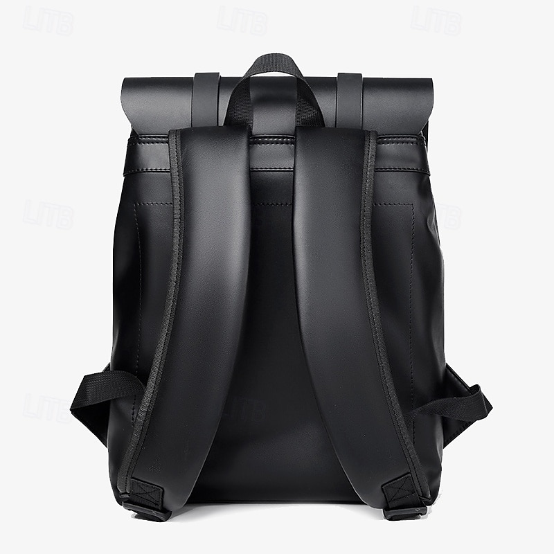 Svart minimalistisk herrryggsäck i konstläder med klaff – elegant vattentät laptopväska för arbete, universitet eller daglig pendling 2025 - $34.99 –P3