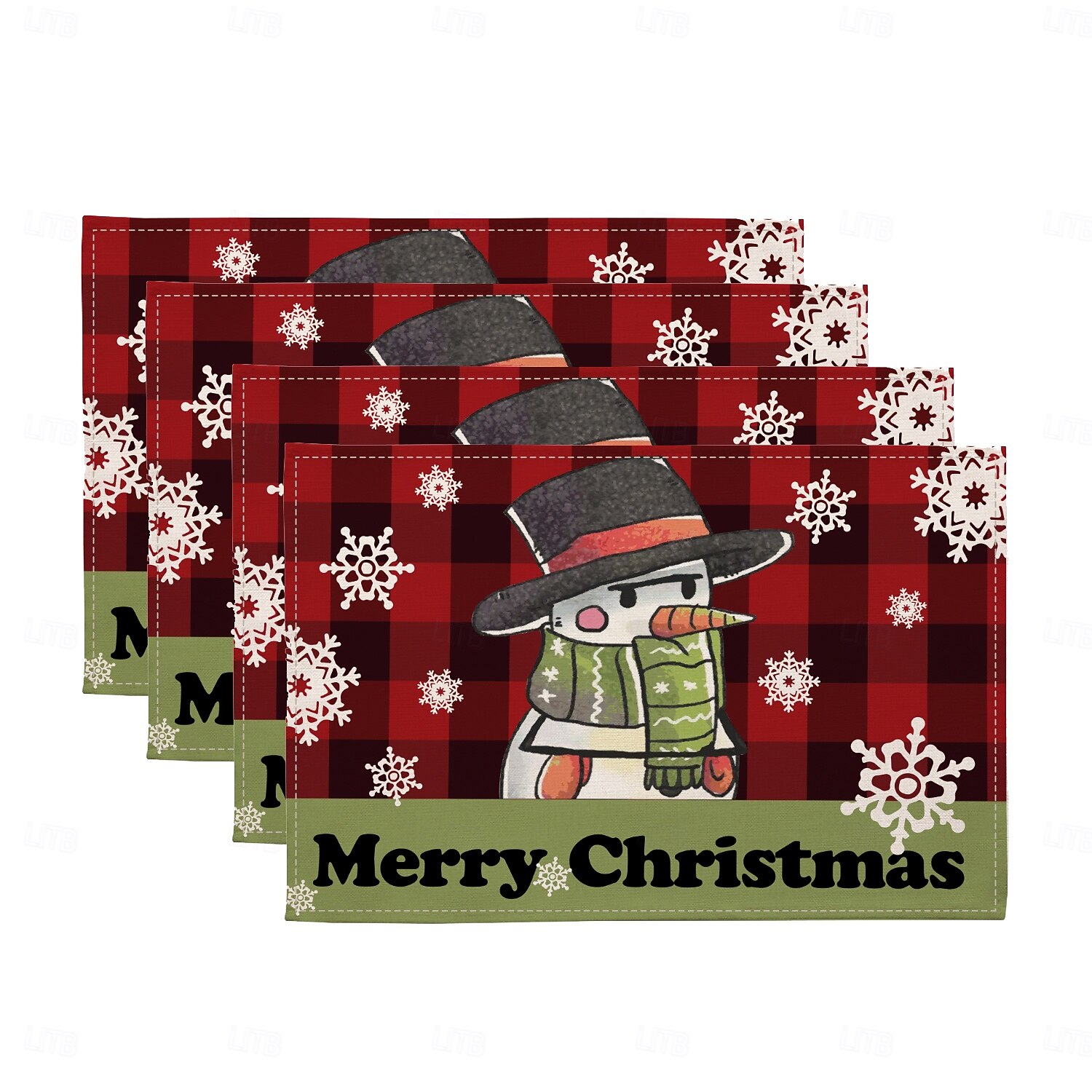 Juego de 4 manteles individuales navideños de algodón y lino para mesa de Navidad de temporada de invierno con muñeco de nieve &Diseño de reno para decoración de interiores y exteriores, para fiestas, 2025 - $12.49 –P1