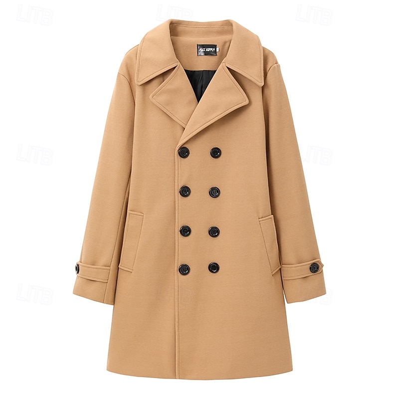 Herr Vinterkappa Rock Peacoat Trenchcoat Utomhus Dagliga kläder Höst vinter 95% polyester 5% bomull Håller värmen Vindtät jacka Ytterkläder Kläder Mode Streetwear Slät Kavajslag Dubbelknäppt 2025 - $47.99 –P2