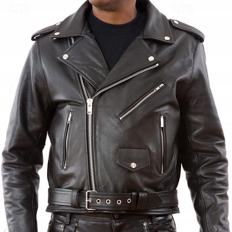 Herren Kunstlederjacke übergangsjacke Bikerjacke Motorradjacke Urlaub Täglich Winddicht Warm Tasche Herbst Winter Einfach Mode Klassisch Revers Regulär Kunstleder Schwarz Jacken 2025 - $44.99 –P5