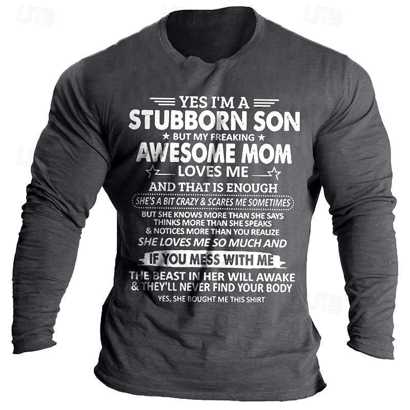 Lustig Brief drucken Dunkelgrau meliert Schwarz Dunkelblau T Shirt Herren Grafik 100% Baumwolle Hemd Sport Klassisch Hemd Langarm Bequemes T-Shirt Sommer Herbst Modedesigner-Kleidung S M L XL XXL 2025 - $15.99 –P2