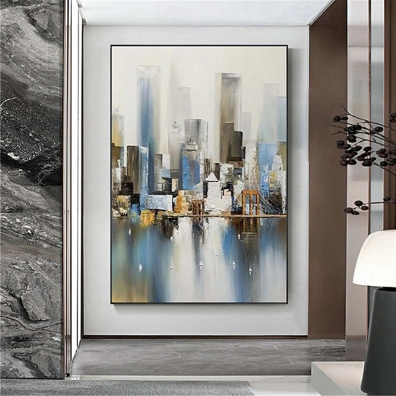 großes abstraktes Stadtgemälde handgemachtes urbanes Kunstgemälde handgemaltes Stadtskyline-Gemälde New York Skyline Ölgemälde New York City Gemälde Wandkunst großes abstraktes Gemälde 2025 - $108.99 –P1