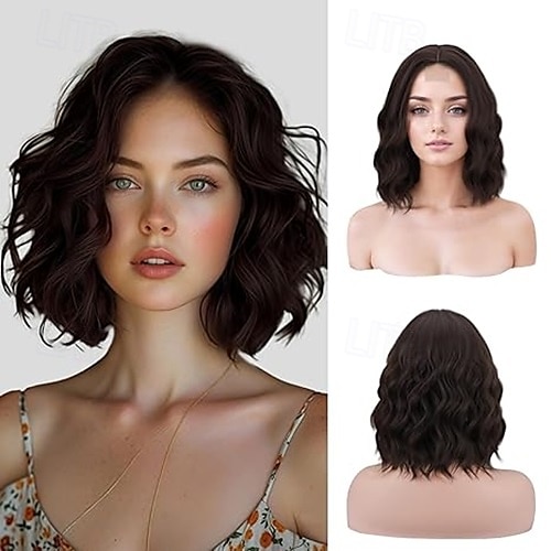 perruques courtes ondulées bouclées bob perruque longueur d'épaule perruques médianes perruques de cheveux blonds synthétiques d'aspect naturel pour femmes utilisation quotidienne de fête de 2025 ? $18.99 –P3