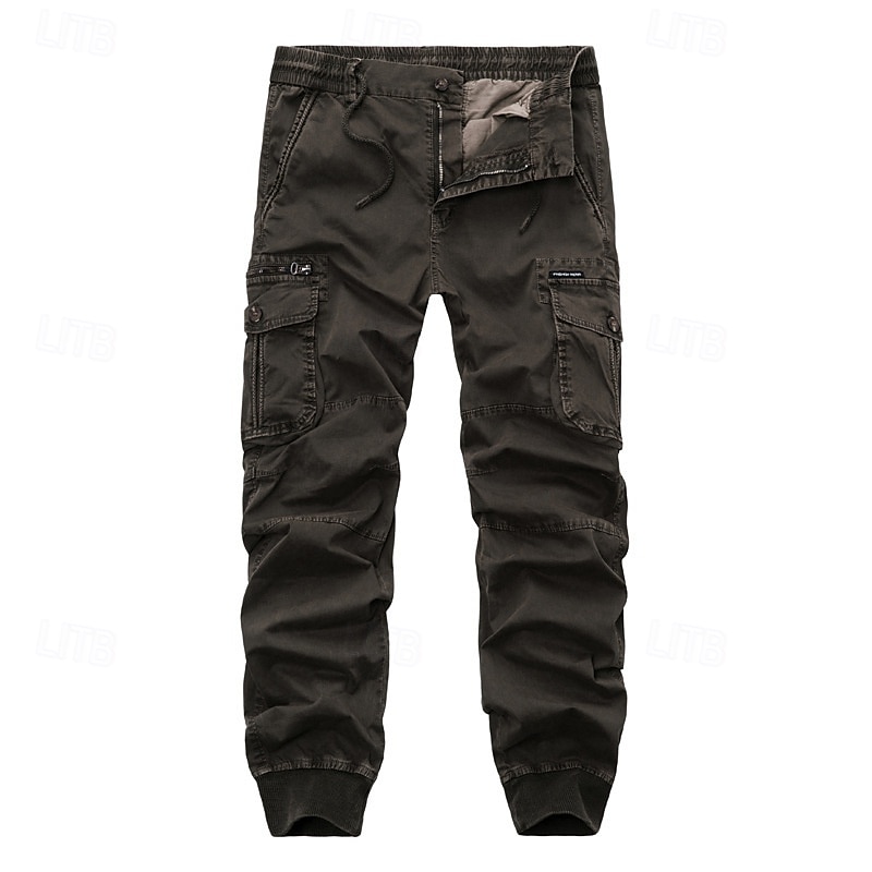 Men's Cargo Pants Joggers Tactical Pants Trousers Buttons Multi Pocket Elastic Cuff Plain Wearable Outdoor Daily Camping & Hiking Fashion Classic Black Wine 2025 - $40.99 –P8