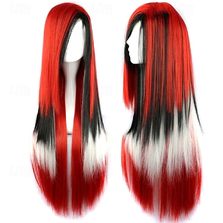 Parrucca ombre arcobaleno in capelli sintetici con frangia rossa gialla viola verde blu per donne nere Festa di Halloween Cosplay del 2025 a $15.99 –P3