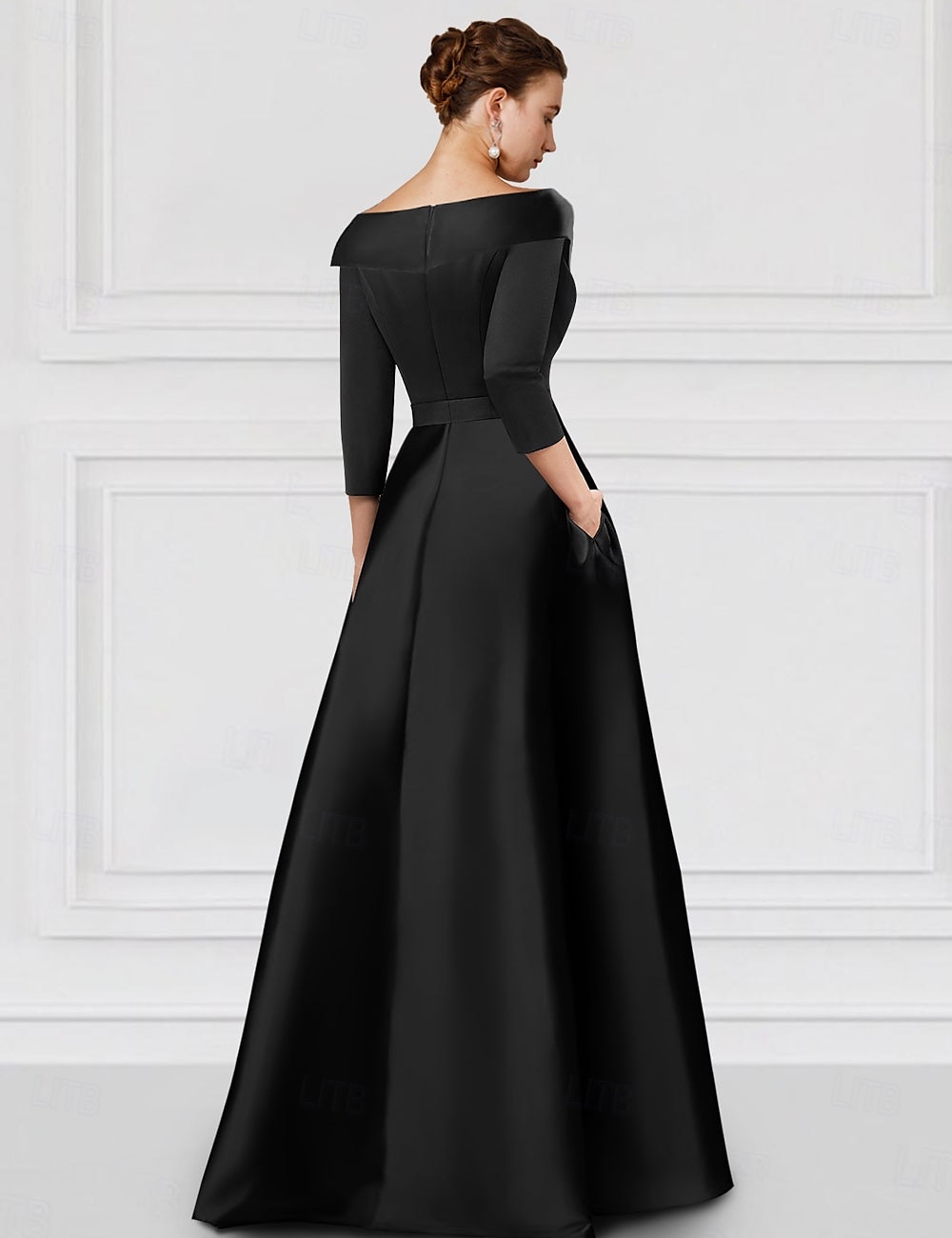 Black Green A-Line Vintage Embroidered Evening Gown Elegant Satin Dress Formal Floral Floor Length 3/4 Length Sleeve Shirt Collar Pocket with Appliques 2024 2024 - GBP £125 –P2