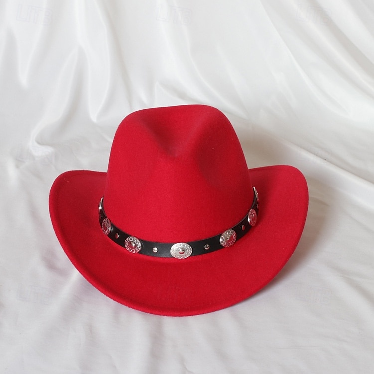 jednolity kolor unisex kowbojski kapelusz punkowy western z dzianinowym filcem 2025 - $18.49 –P18