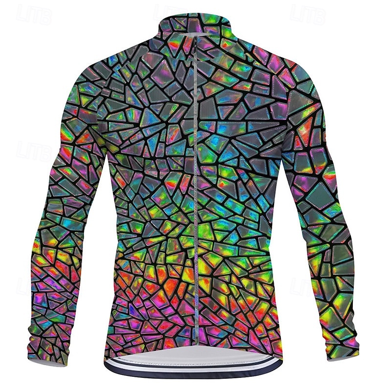 Voor heren Wielrenshirt Lange mouw Winter Fietsen T-shirt Kleding Bovenlichaam met 3 achterzakken Bergracen Wegwielrennen Sneldrogend Rits Aan De Voorzijde Lampenkatoen Geel Blauw Paars Kleurenblok 2025 - $32.99 –P2