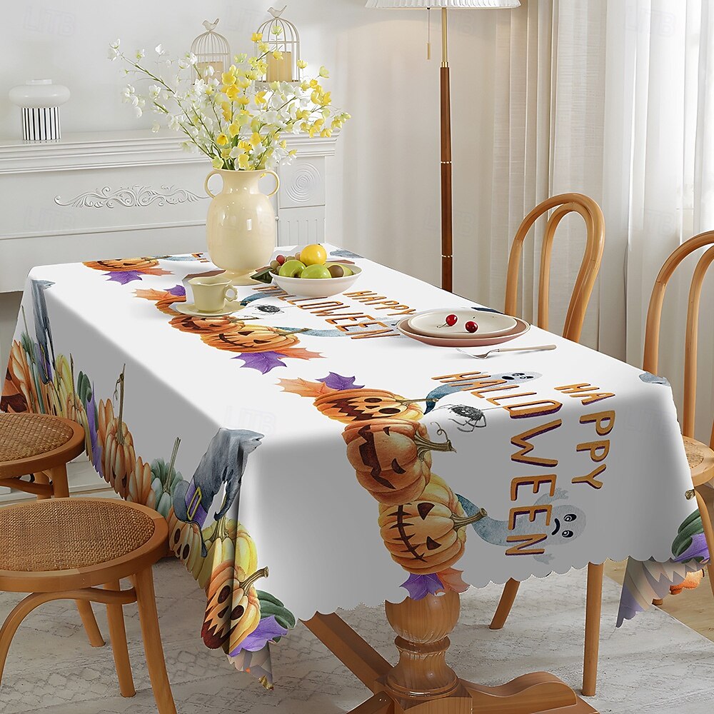Tovaglia Halloween 137x180 Cm: Zucca Spaventosa, Impermeabile E Riutilizzabile Per Decorazioni Festa A Tema - 4