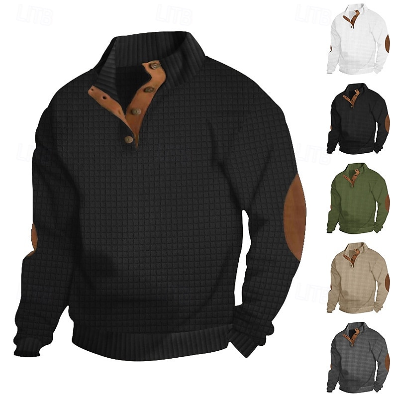 Hombre Sudadera Negro Blanco Verde Ejército Caqui Gris Cuello Mao Bloque de color Retazos Deporte Diario Festivos Texturizado Ropa de calle Básico Casual Primavera & Otoño Ropa Sudaderas con capucha 2025 - $24.99 –P1
