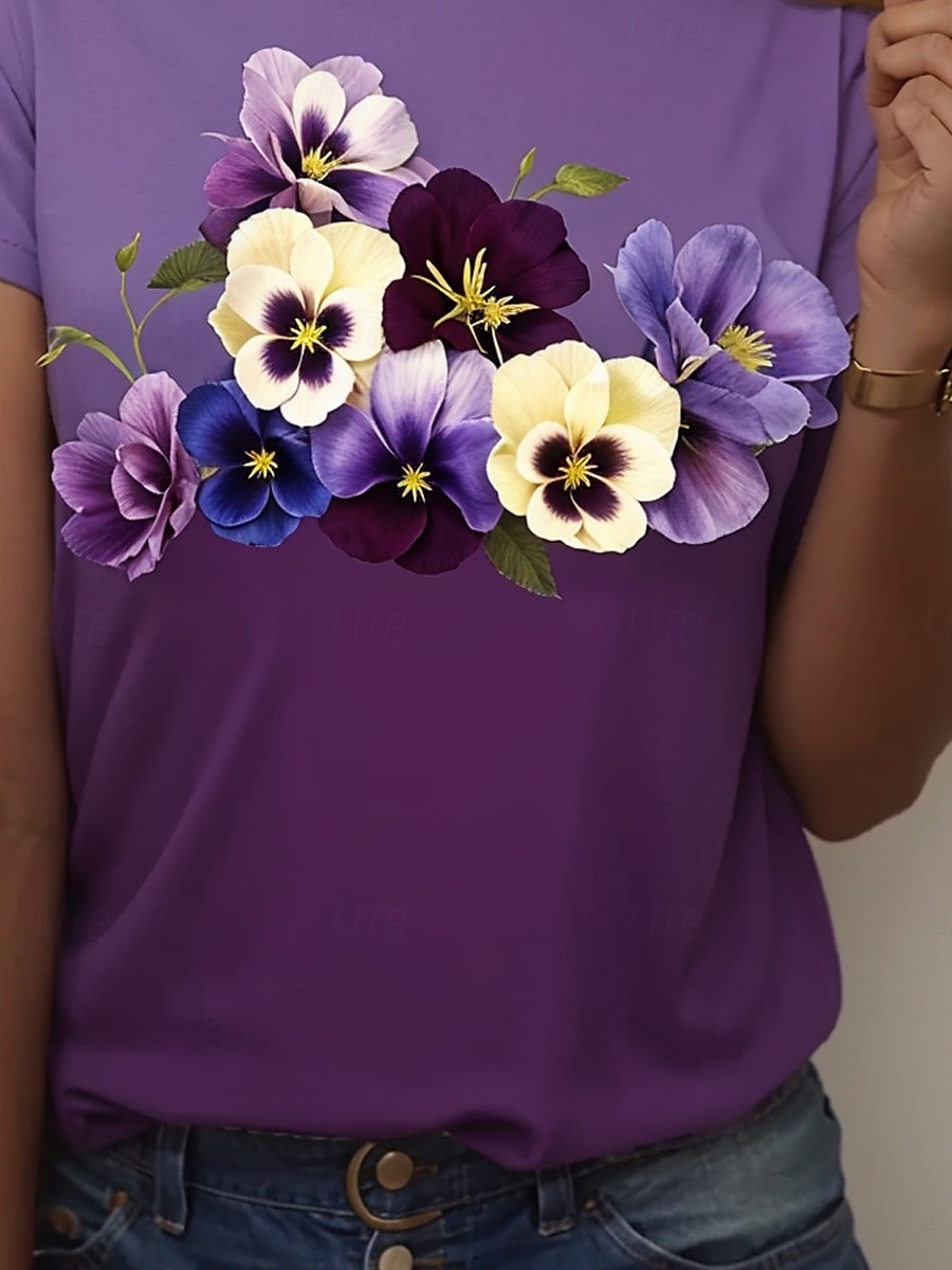 t-shirt femme décontracté imprimé manches courtes hauts réguliers quotidien violet été de 2025 ? $19.99 –P2