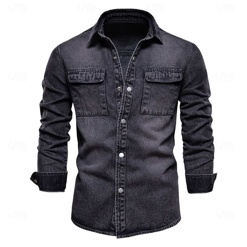 Man Casual / Dagelijks Denim Lente & Herfst Effen / effen kleur Casual Revers Normaal Zwart Licht Blauw Jacks 2025 - $41.99 –P6