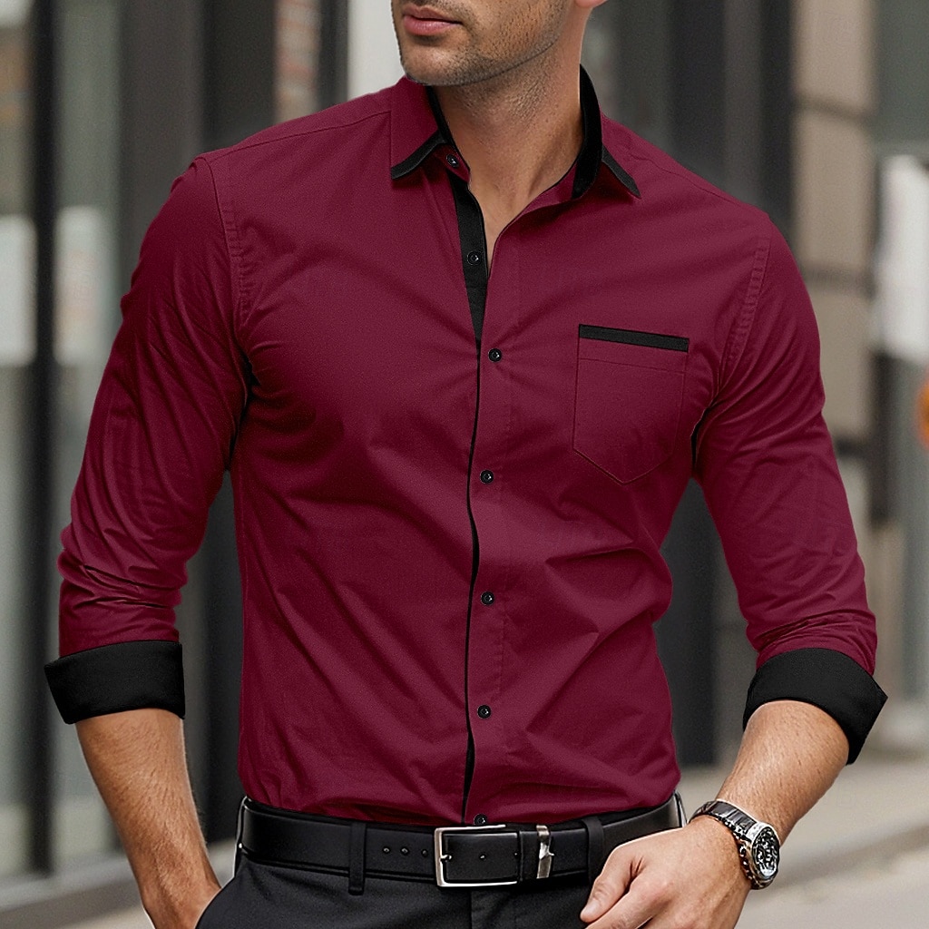 Herren Hemd Oberhemd Bügelfreies Hemd Knopfhemd Farbblock Hochzeit Täglich Hellblau Schwarz Weiß Hellgrün Langarm Umlegekragen Frühling & Herbst Bekleidung Patchwork 2025 - $25.99 –P8
