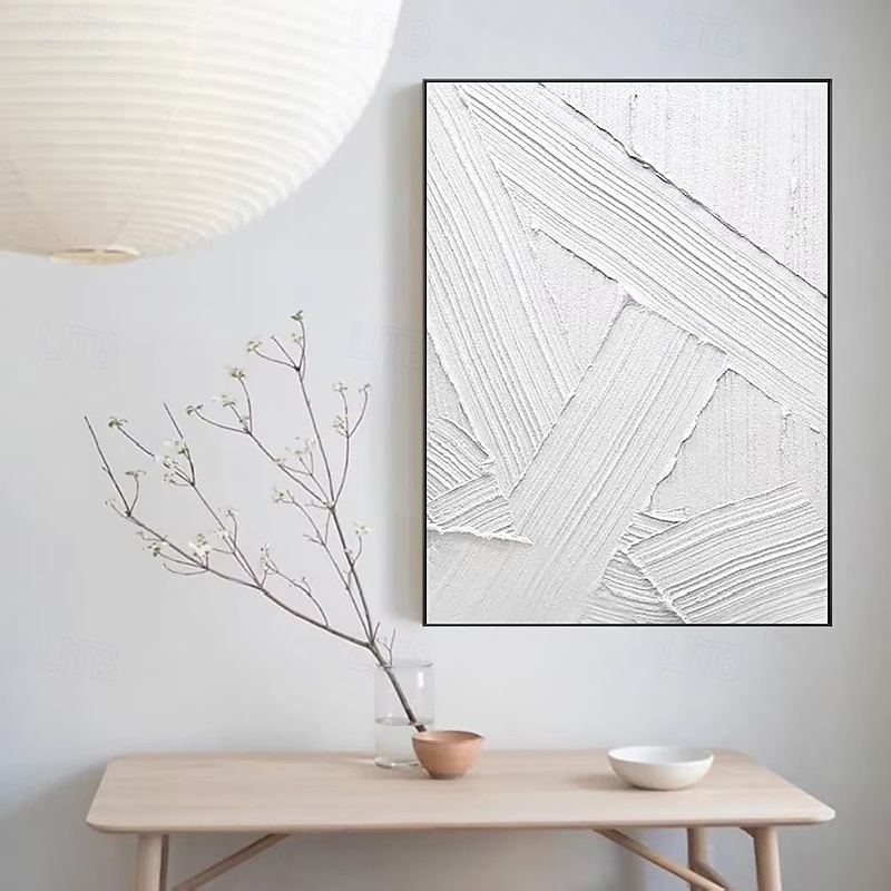 3D witte olieverfschilderij met de hand geschilderd dikke textuur olieverfschilderij met de hand geschilderd beige wit schilderij op canvas abstract 3D witte textuur olieverfschilderij wandkunst 2025 - $125.99 –P4