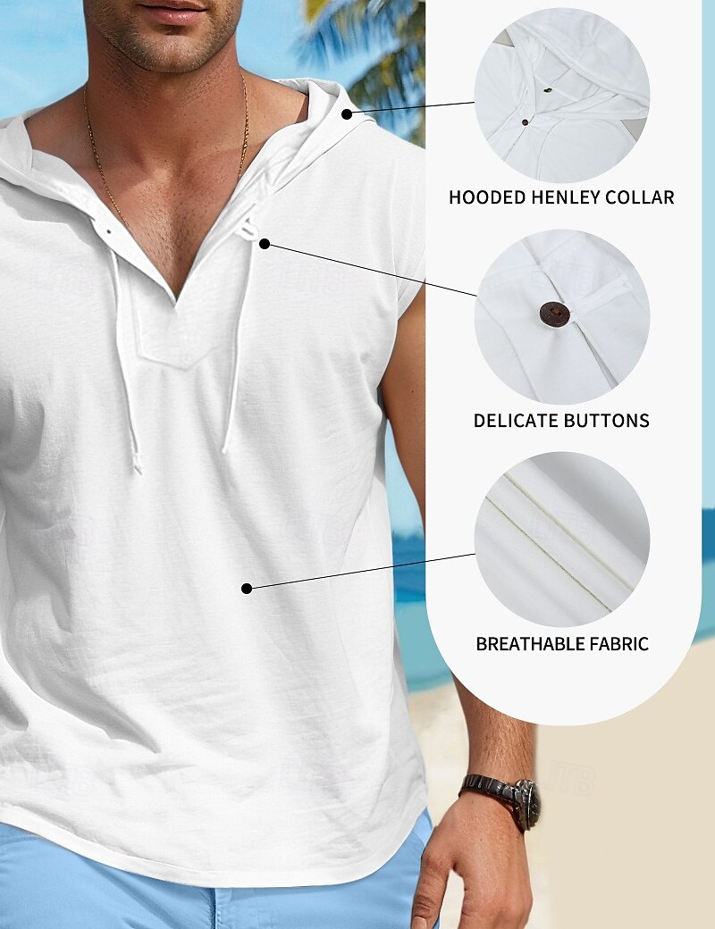 Herre Singleter Vest topp Underskjorte Ermeløs skjorte Ermeløs Med hette Sommer عادي Mote Designer Muskel utendørs Ut på byen Treningssenter Svart Hvit Kakifarget Topp T-skjorte for menn 2025 - $17.99 –P1