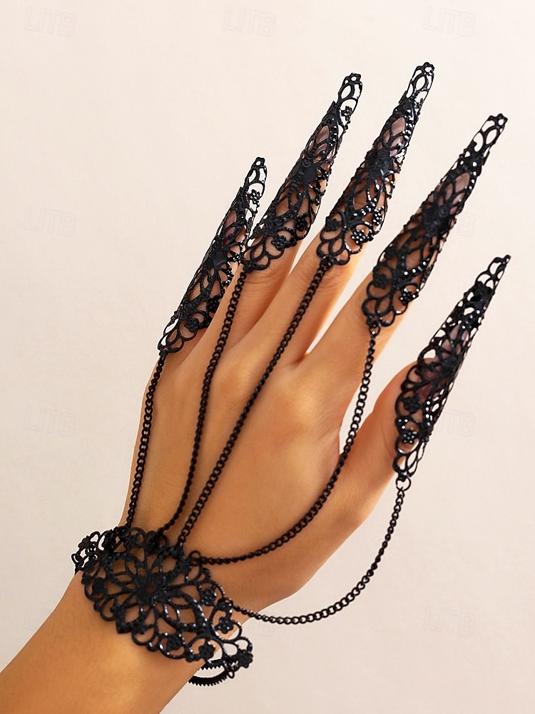Armadura de dedo de encaje negro gótico para mujer con cadenas, joyería de disfraz de Halloween intrincada para cosplay y ocasiones especiales 2025 - $11.99 –P2
