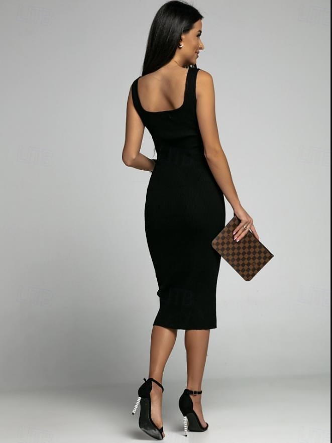 robe noire Robe unie Robe de cocktail noire Femme Robe mi-longue Accueil froid Plein Air Rendez-vous Décontractées Col Ras du Cou Sans Manches Standard Noir Blanche Bleu S M L XL 2XL de 2025 ? $27.99 –P3