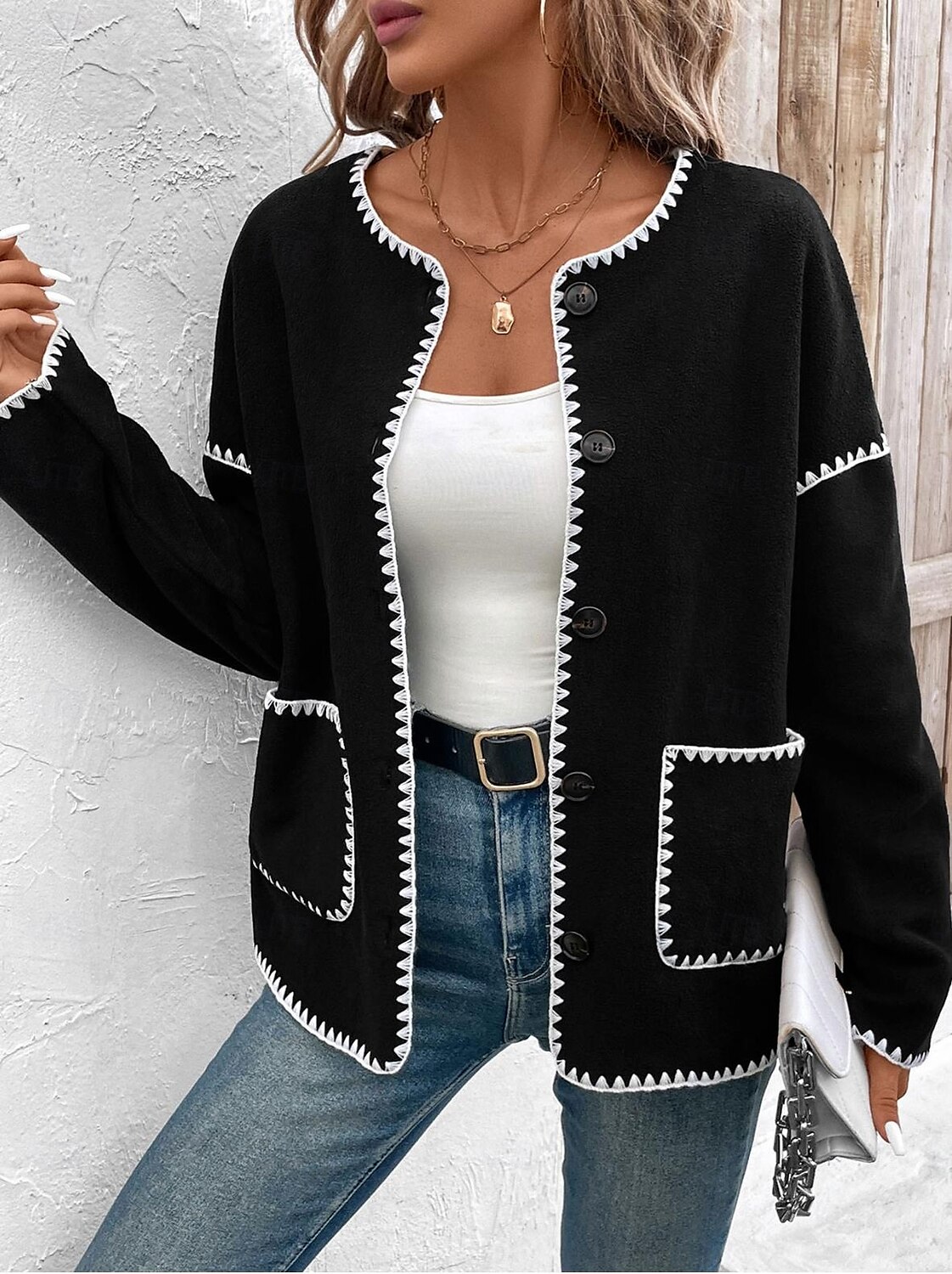 Women's Jacket Party Pocket Solid Color Windproof Fashion Loose Fit Outerwear Long Sleeve Fall Black S 2025 - $52.99 –P3