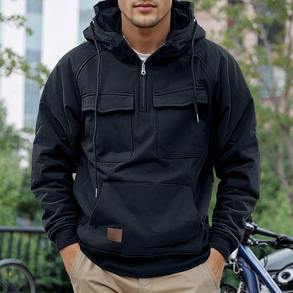 Men's Hoodie Quarter Zip Hoodie Tactical Hoodie Tactical Wine Red Black Wine Army Green Navy Blue Hooded Plain Pocket Tactical Sports & Outdoor Daily Streetwear Cool Casual Spring & Fall 2025 - $32.99 –P7