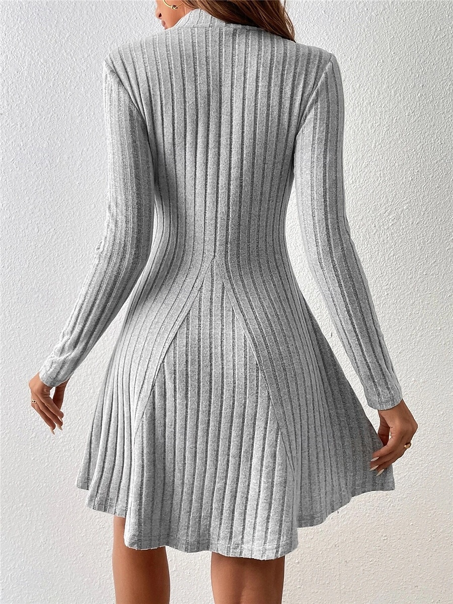 Damen Strickkleid Minikleid Gerippt Verabredung Strassenmode Basic Ständer Langarm Grau Farbe 2025 - $28.99 –P3