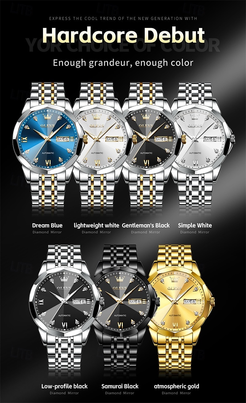 New Olevs Olevs Brand Fashion Trend Men'S Business Watch Decorative Luminous Calendar Week Display Automatic Mechanical Watch Leisure Waterproof Sports Watch 2025 - $74.99 –P12