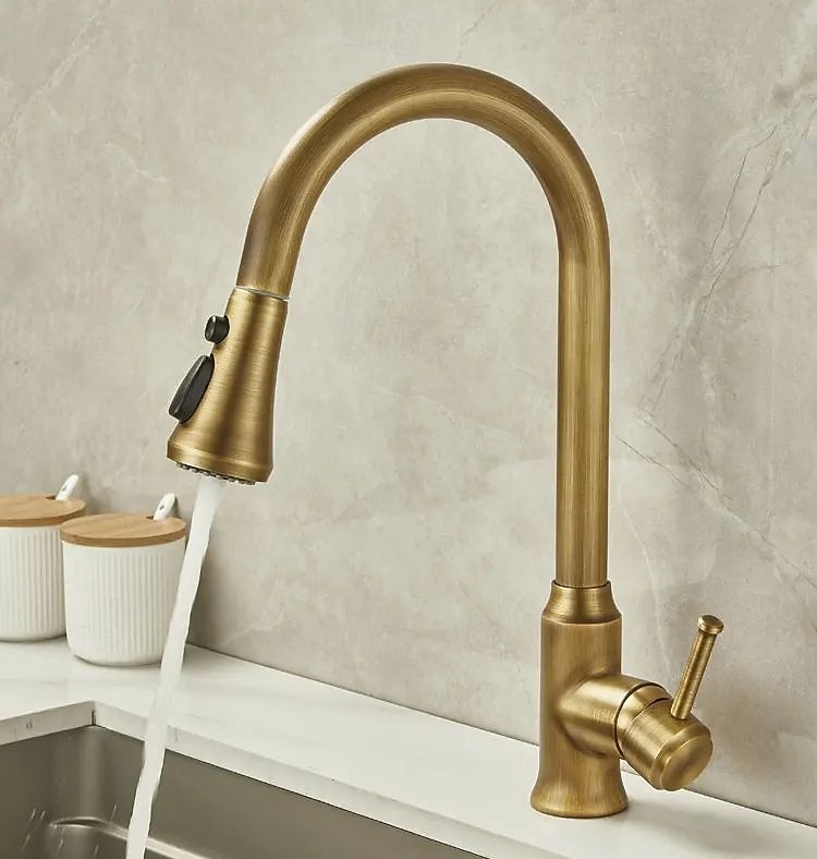 2026年 水栓 - シングルハンドルつの穴 電気メッキ プルアウト / プルダウン センターセット レトリ／ヴィンテージ Kitchen Taps  コレクション – $129.99 –P2