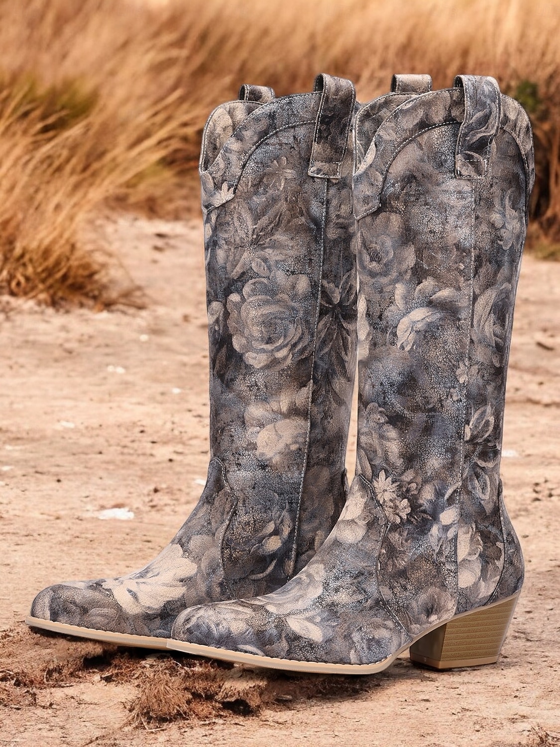 Women's Floral Pattern Western Cowboy Boots with Low Heel, Stylish and Comfortable for Country and Casual Wear 2025 - $64.99 –P1