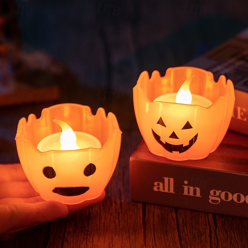 Halloween-Kürbislichter mit flackerndem LED-Kerzenlicht, Halloween-Jack-o-Lantern-Schneekumpel-Ornament für Schreibtisch und Garten, die Denkerstatue, Regenbogen-Party-Anzieh-Requisiten, 6/12 Stück 2025 - $11.49 –P4