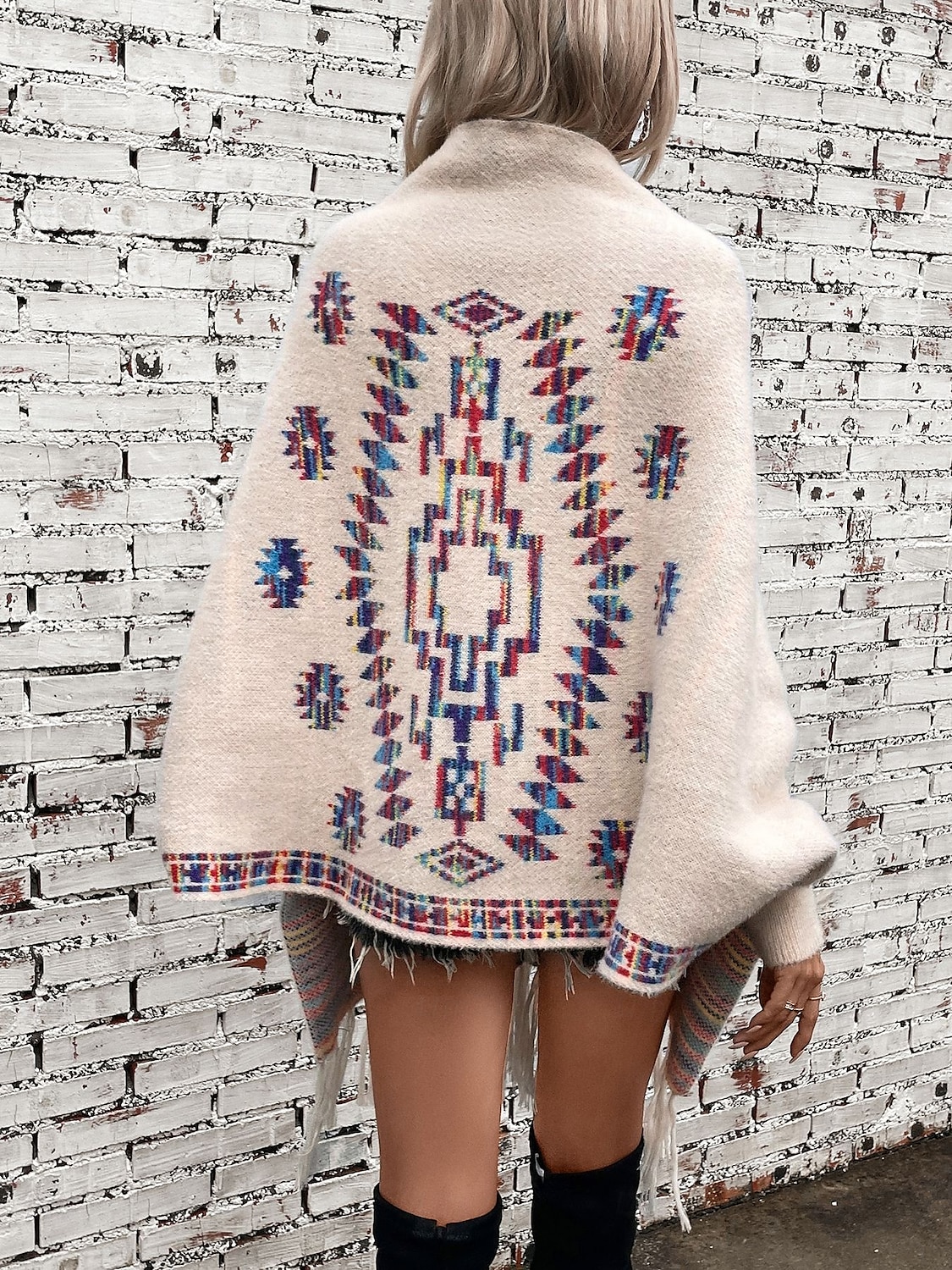 Damskie Bolerko Moda Codzienny Geometryczny Otwarty przód Nadruk Długi rękaw Długie topy Robić na drutach Formalny Praca Weekend Czarny Khaki Jesień Zima 2025 - $61.99 –P2