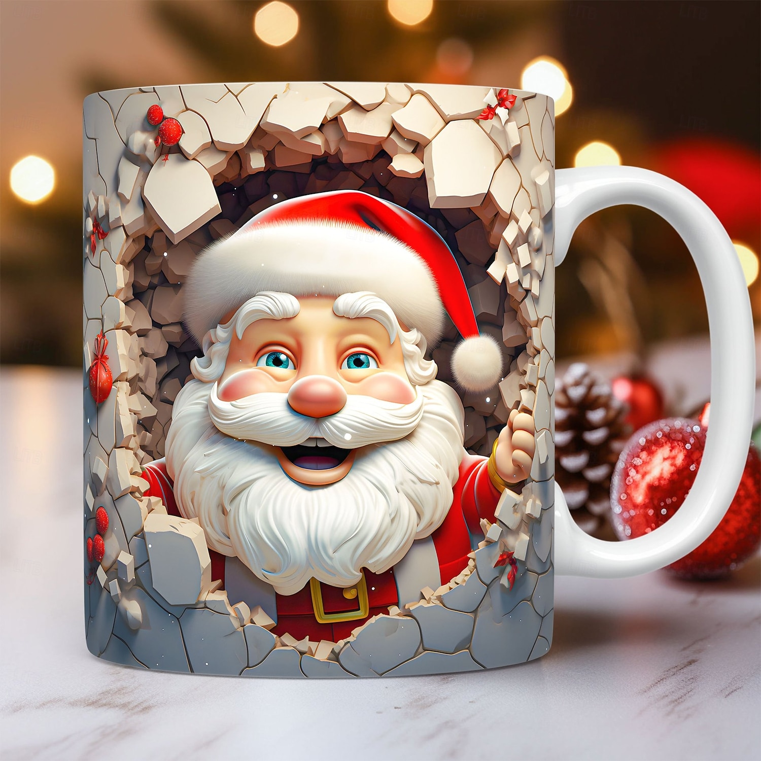 julklappsmugg 3d illusion jultomten- keramisk kaffekopp, julklappspresent - festlig och unik 330ml/11.2oz 2025 - $15.99 –P10